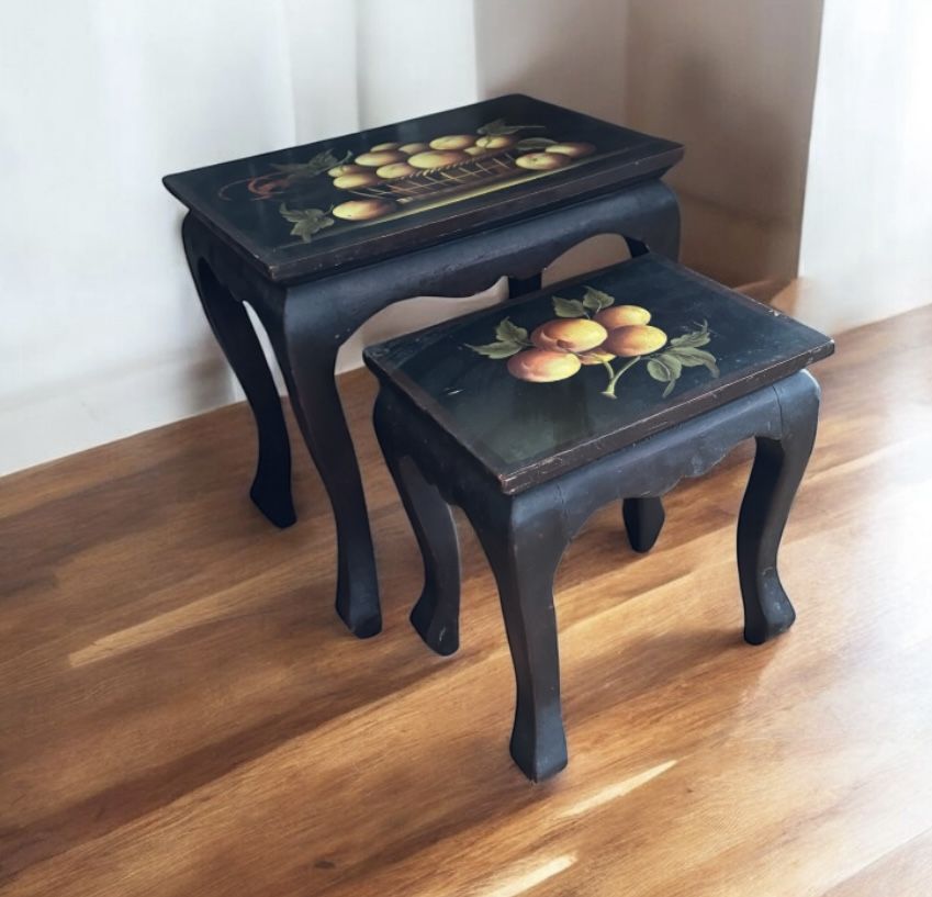 2 stackable French hand painted nest stackable accent console table