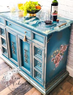 Blue Hand painted Vintage Buffet Dresser
