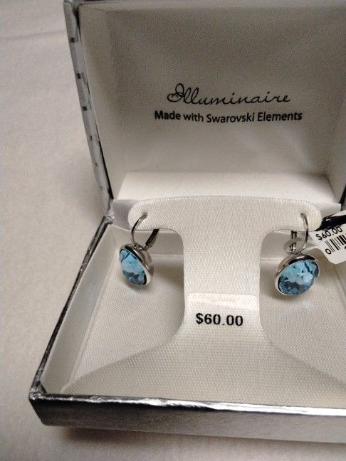 Blue Swarovski Crystal  Earrings By Illuminaire  New Price 