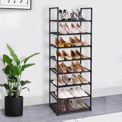 8 Tiers Tall Shoe Rack, Sturdy Shoe Shelf Shoe Organizer Free Standing Shoe Racks 16-20 Pairs Narrow Shoe Rack for Closet Entrance Hallway