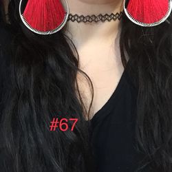 Ethnic dangle hand woven big classy threaded pear shape Vibrant Red color earrings