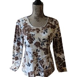 Karen Scott women's beige/brown floral long-sleeve top size M