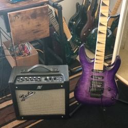 Jackson JS34Q Dinky DKAM Electric Guitar Transparent Purple & Fender Mustang 1 