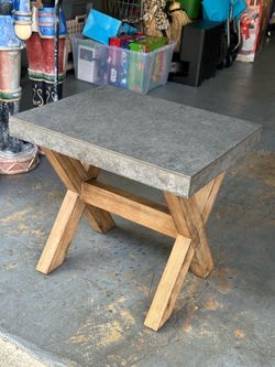Concrete Top Side Table with Wood X-Base 19.5x15.5 h 18