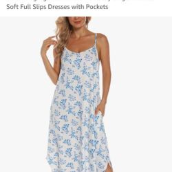 Nightgown COZY Dress White Blue Flower XXL On SALE