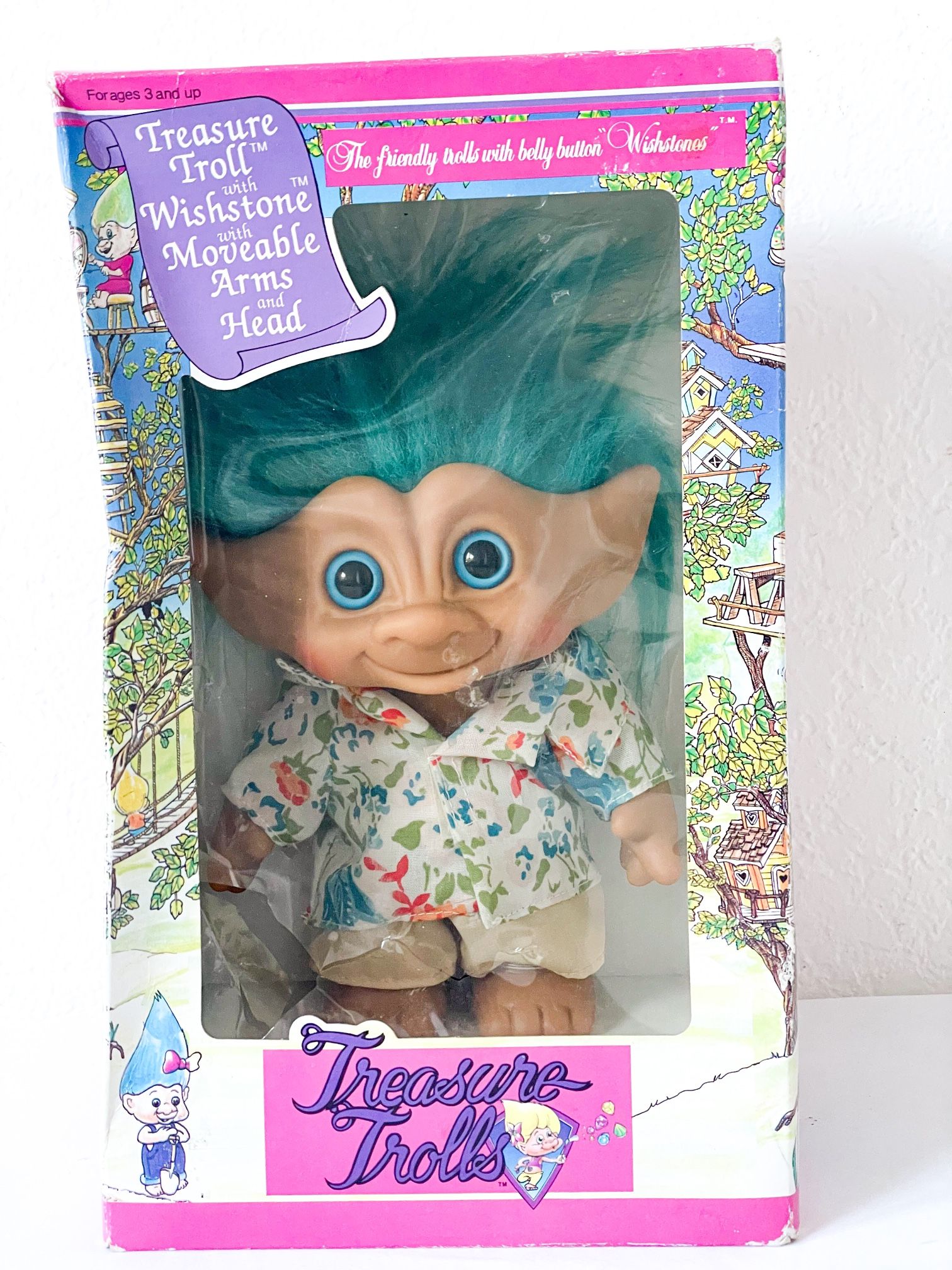 Vintage Treasure Troll with Wishstone Blue Hair New In Box by ACE Novelty Co