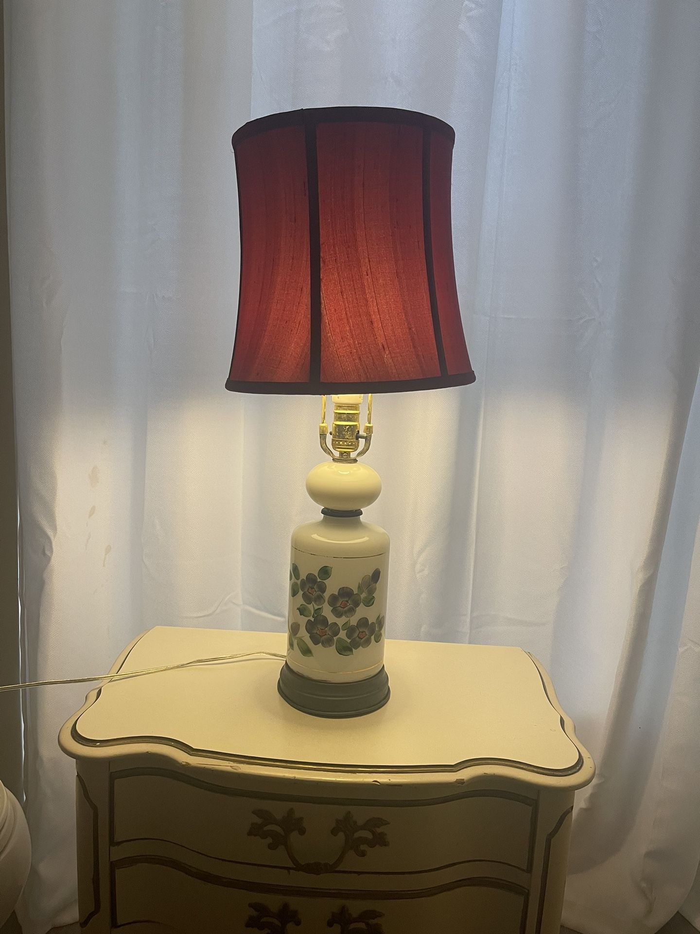 Vintage Burgundy Glass Floral Lamp