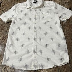 Men’s size large Volcom button-down short sleeve modern fit dress shirt white and black