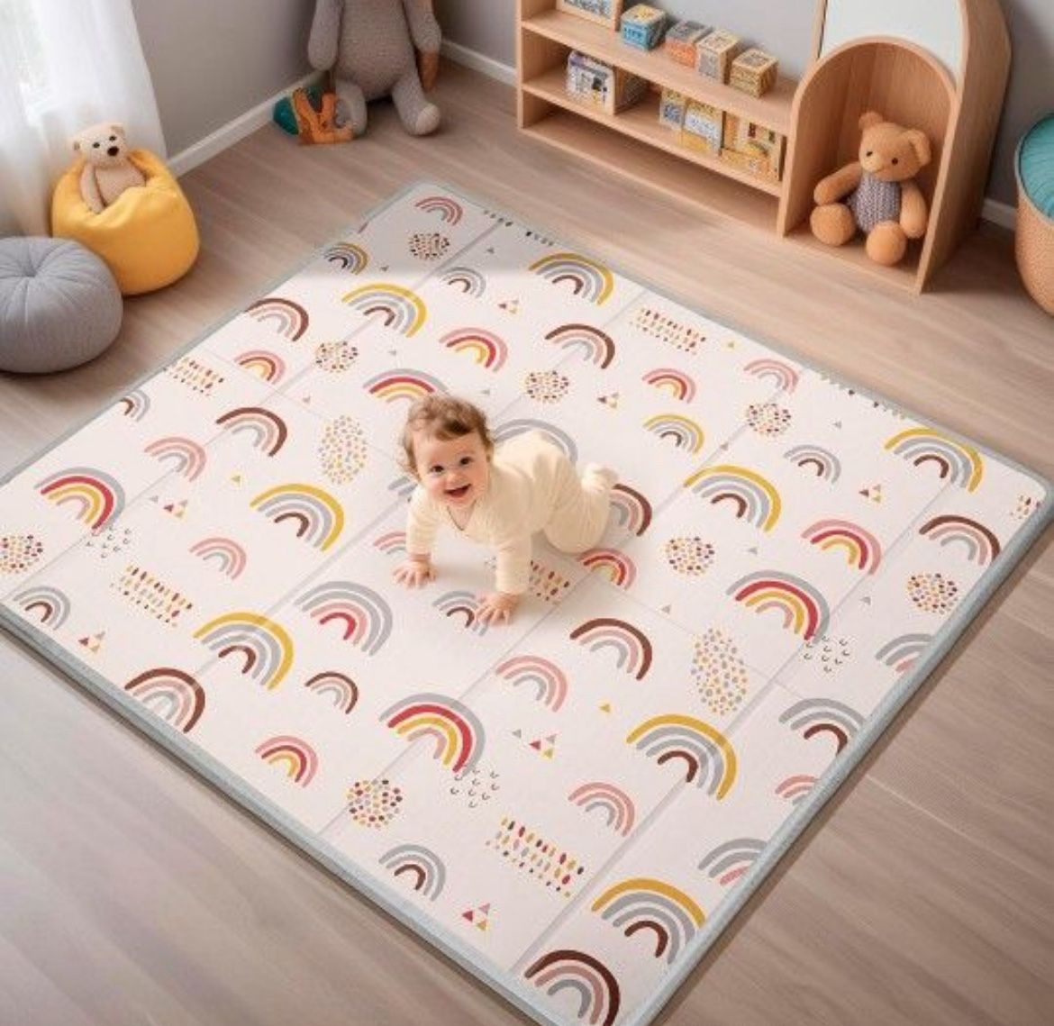 Baby Play Mat, Foldable 50x50x.06 Inches Playpen Mat, 0.6in Thick Waterproof Playmats for Babies and Toddlers Kids, Safe Foam Playmat for Tummy Time