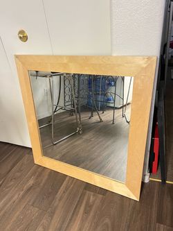 Large Square Mirror with Light Wood Frame