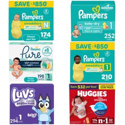 !HUGE SALE! PAMPERS - HUGGIES - LUVS NEWBORN OR SIZE 1 DIAPERS ONLY $19.99