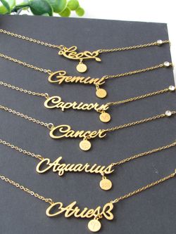 Constellation Zodiac Old English Letter Sign Pendant Necklace Astrology