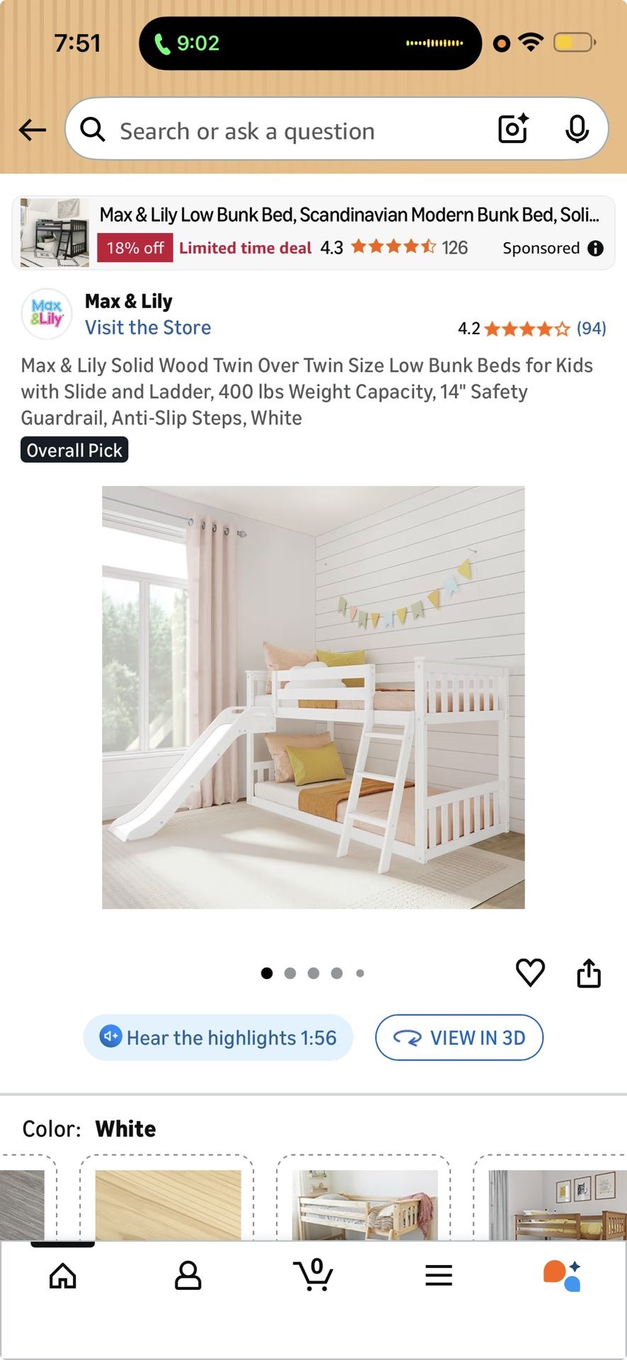 Bunk Bed W/ 1 Foam Mattress