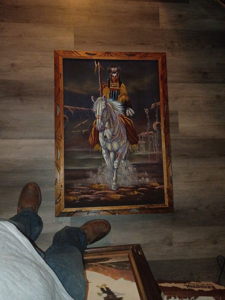 Vintage Velvet Native American Painting