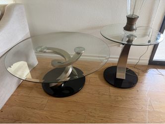 Modern Glass & Chrome Coffee Table Set with Side Table
