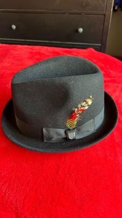 Black Felt Fedora Hat with Feather Pin