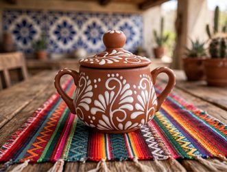 New Mexican Terracotta Sugar or salsa Bowl with Lid