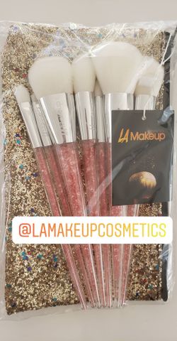 7pcs pink glitter makeup brush set with cosmetic pouch