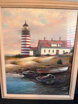 Framed Coastal Lighthouse Wall Art 26 x 32
