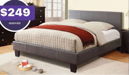QUEEN GRAY UPHOLSTERED  BED FRAME ONLY  MATTRESS SOLD SEPARATE