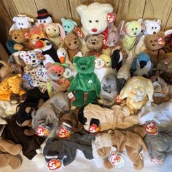 TY Beanie Baby Lot of 41 with Hang Tags & Tush Tags, Retired Bears & Animals