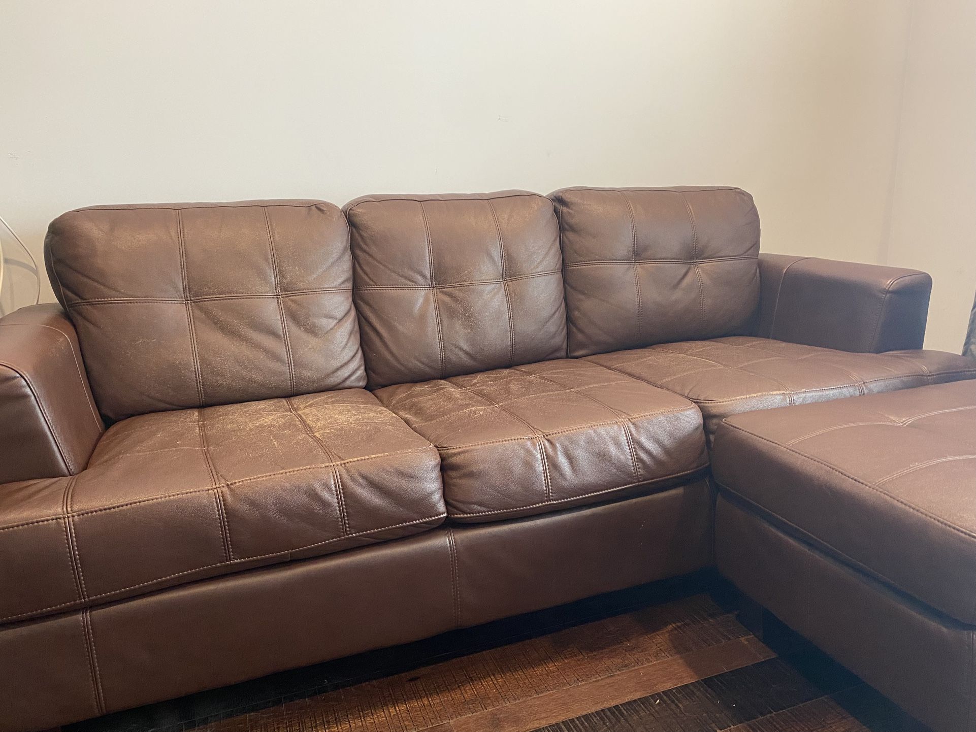 Large Brown Leather Couch W/ Ottoman