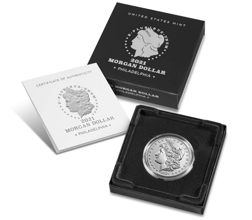 2021 Morgan Silver Dollar with Philadelphia (P) Mint Mark 21XE Uncirculated COA