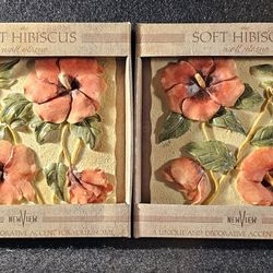 Of Two Vintage (2004) New-View Soft Hibiscus 3-D Painted Wall Plaques New!