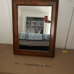 Mirror with Brown Wood Frame