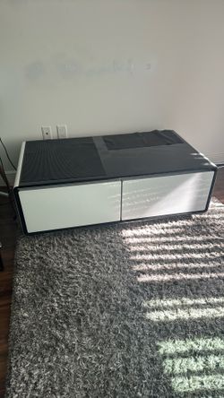 LIVTAB Smart Coffee Table, 27.8" D x 51" W x 18.1" H, Living Room Table with Built in Fridge and Speakers, Smart Table with 15W Wireless Charging, USB