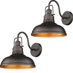zeyu Gooseneck Wall Lights 2 Pack, 11 Inch Farmhouse Barn Light Fixtures Indoor and Outdoor, Metal Dome Shade in Oil Rubbed Bronze Finish