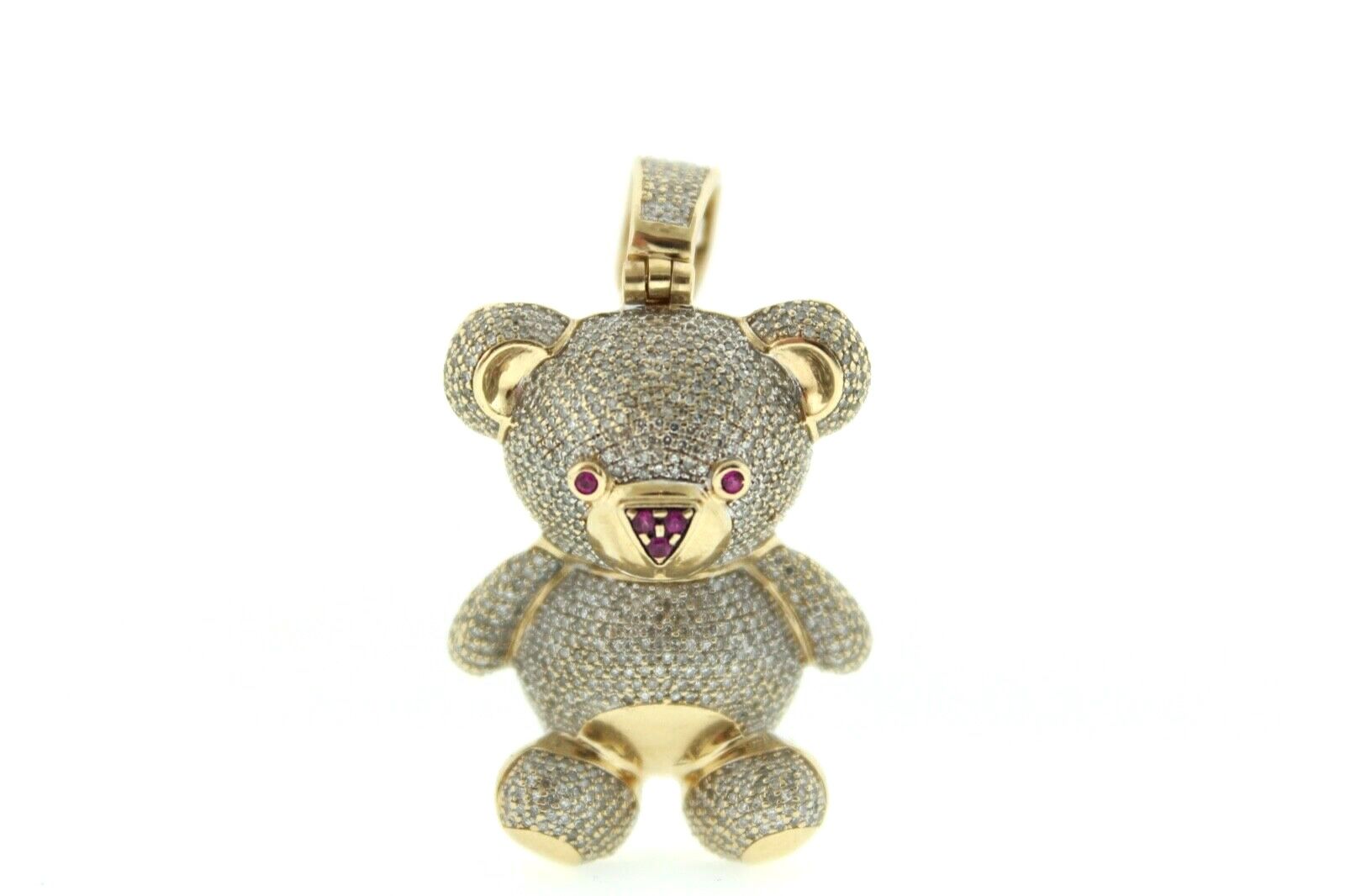 Teddy Bear Pendant 10K Gold, Diamond chips, Ruby chips, Beauty Love Jewelry Womens Girls Christmas Birthday Gift