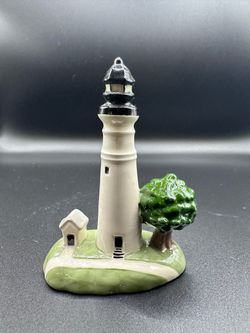 Ceramic Lighthouse Figurine Hecho en Mexico Hand Painted Coastal Decor 3.5"