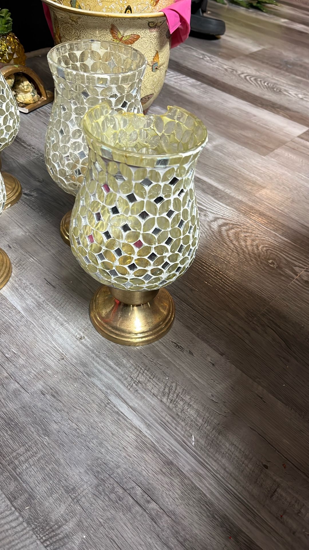 Brass And Glass Candle Holders 