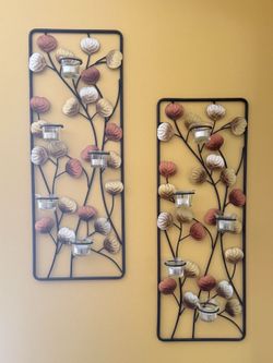 Metal Wall Art Set 2-Pc. With Glass Tealights 