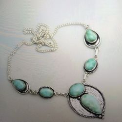 Larimar Stamped 925 Sterling Silver Necklace