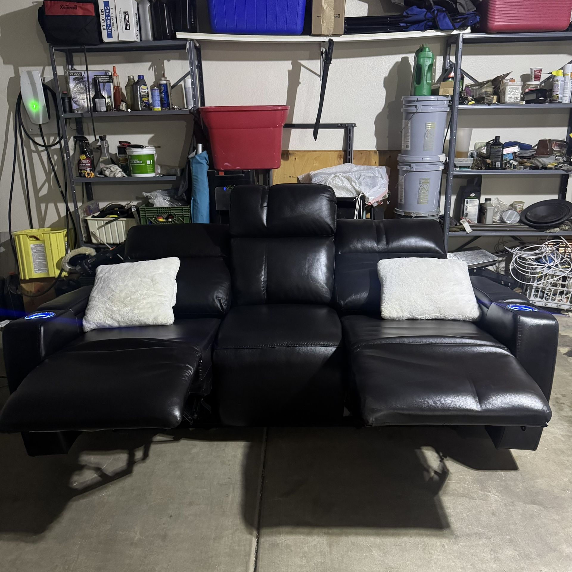 Black Leather Power Reclining Sofa
