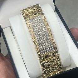 Beautiful 14k Gold Plating 5x Thick Layers Cz Stones Men Nugget Bracelet💥💥