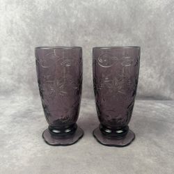 Princess House Fantasia Poinsettia Amethyst Glasses Set 2 Purple 20oz Tumblers