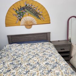 Queen Bed & Bedside Drawers (Grey)