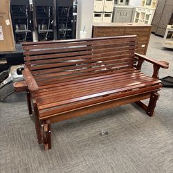 5FT Heavy Duty 800 LBS Porch Glider, Outdoor Glider Bench with Roll Back Pressure Treated with 2 Cupholders and Deep Contoured 2-Seater for Outside Pa
