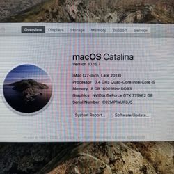 Apple iMac 27" - Late 2013, Intel Core i5-4670 3.4GHz Quad Core, 8GB RAM, 1TB HDD, NVIDIA 775M 2GB