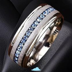 Men's 8mm Titanium Blue Sapphire CZ Comfort-Fit Engagement Wedding Band 10