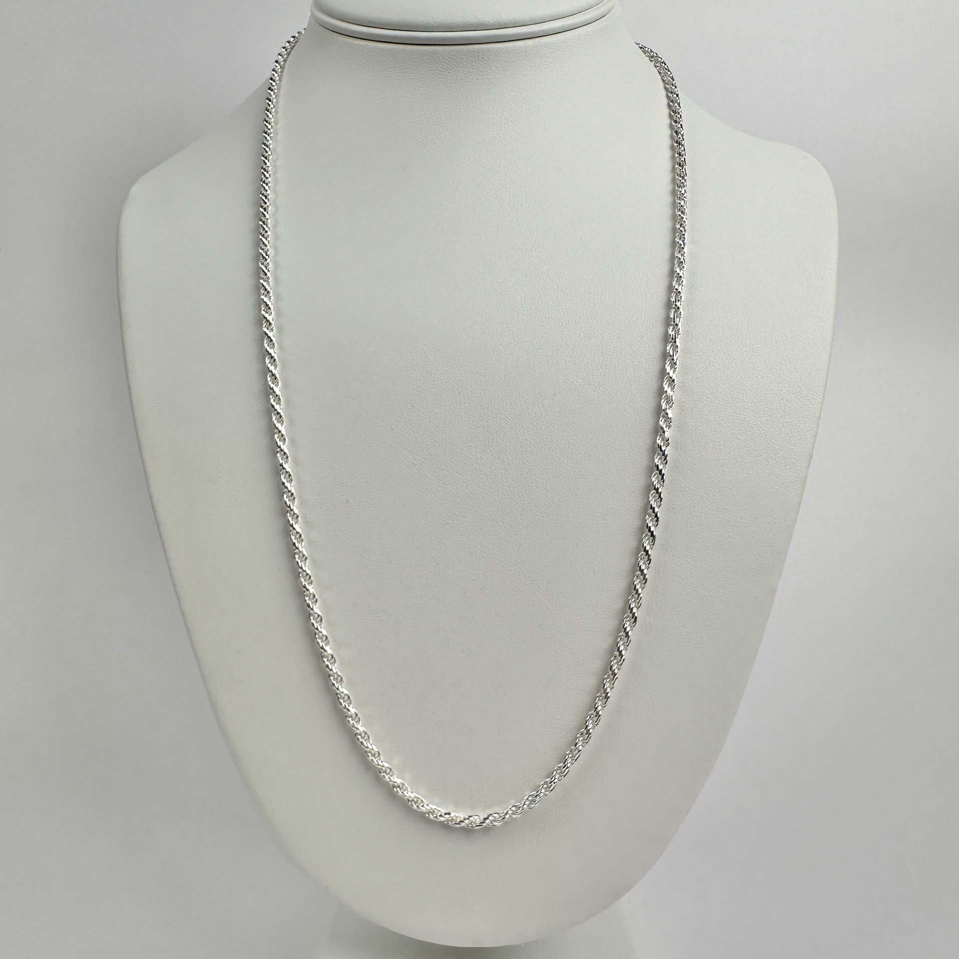 Silver Chain Solid Sterling Silver Diamond Cut Rope Chain 3mm
