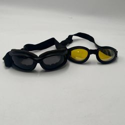 Lot 2 Motorcycle Riding Goggles Foam Padded Strap Yellow & Smoke Lens
