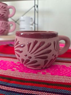 Pink Talavera Style Mexican Pottery Mugs, Hand Painted Design, Made in Mexico