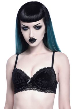 Killstar Black Floral Lace Underwired Padded Balconette Bra Size M