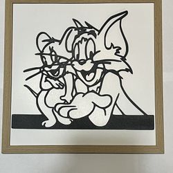 3D Printed Tom and Jerry Patterned Framed Wall Art Home Decor 10x10 Inch
