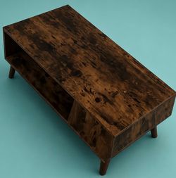 Rustic Dark Wood Coffee Table with Storage Shelf