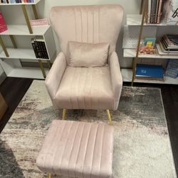 Accent Upholstered Velvet Lounge Armchair With Ottoman (Fully Assembled)